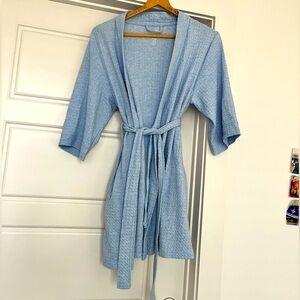 Croft & Barrow Heathered Light Blue Waffle Knit Cotton Blend Robe Med Intimate